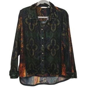 Soft Surroundings Velvet Floral Tunic Button Up Top Size XL Hi Low Hem